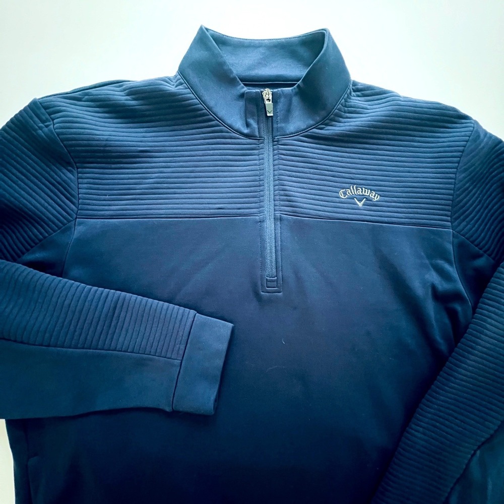 Callaway Golf Pullover Mens Large Navy Blue Quarter Zip Ribbed Textured Sweater